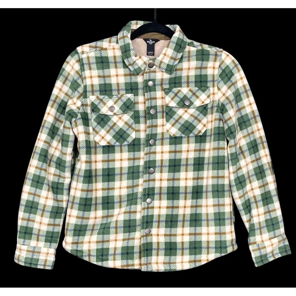 Eddie Bauer Other - Eddie Bauer Fleece Shirt Jacket Kids M 10/12 Green Plaid Sherpa Lined Rugged